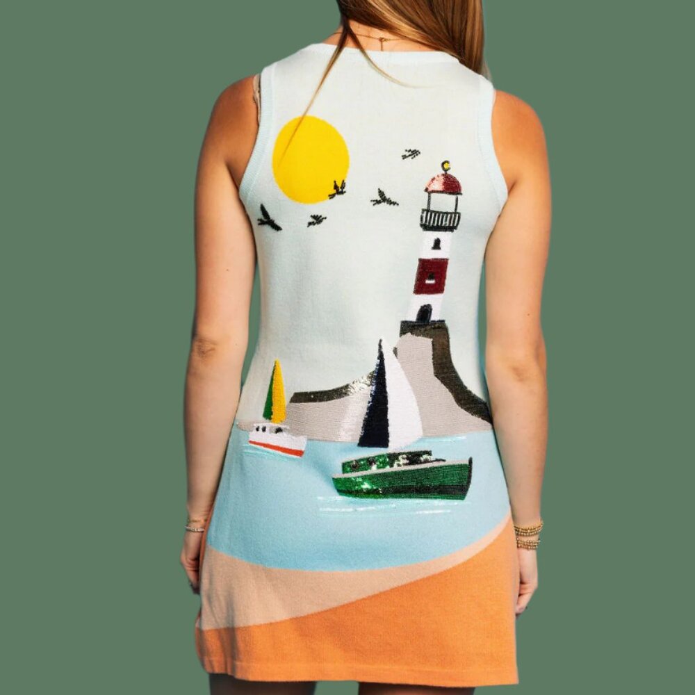 NWT Queen of Sparkles Sail Boat and Light House Knit Tank Dress - Picture 3 of 7